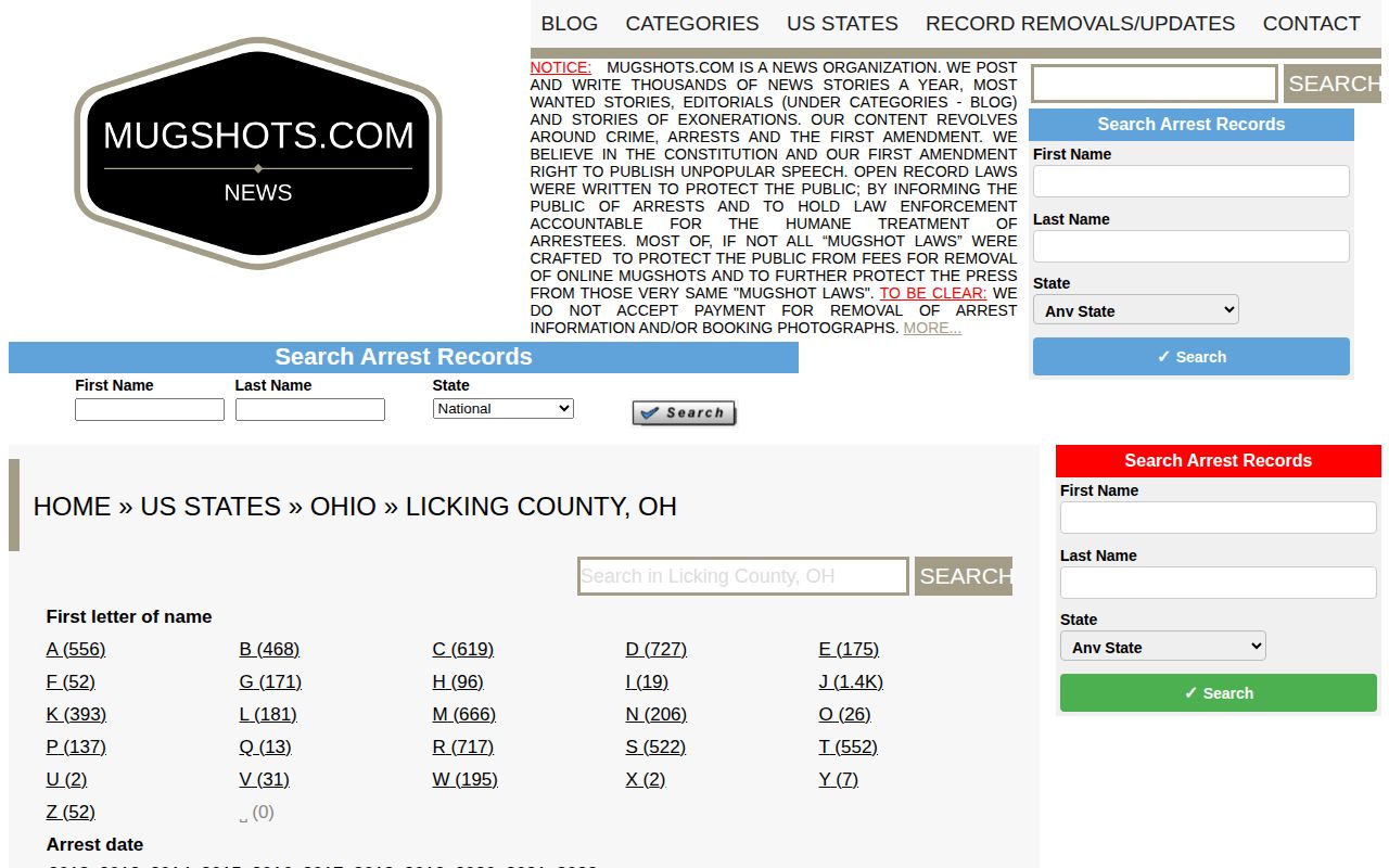 Mugshots.com Licking County section