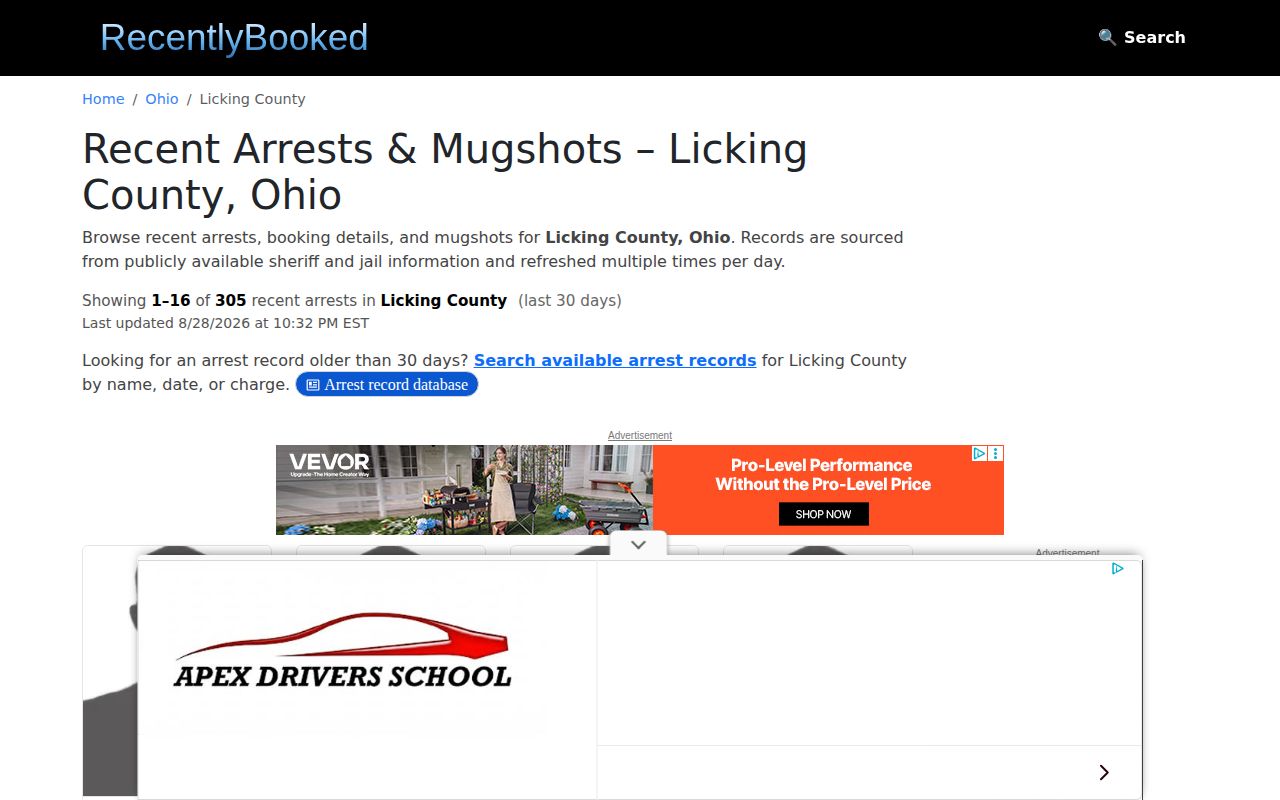 RecentlyBooked Licking County page