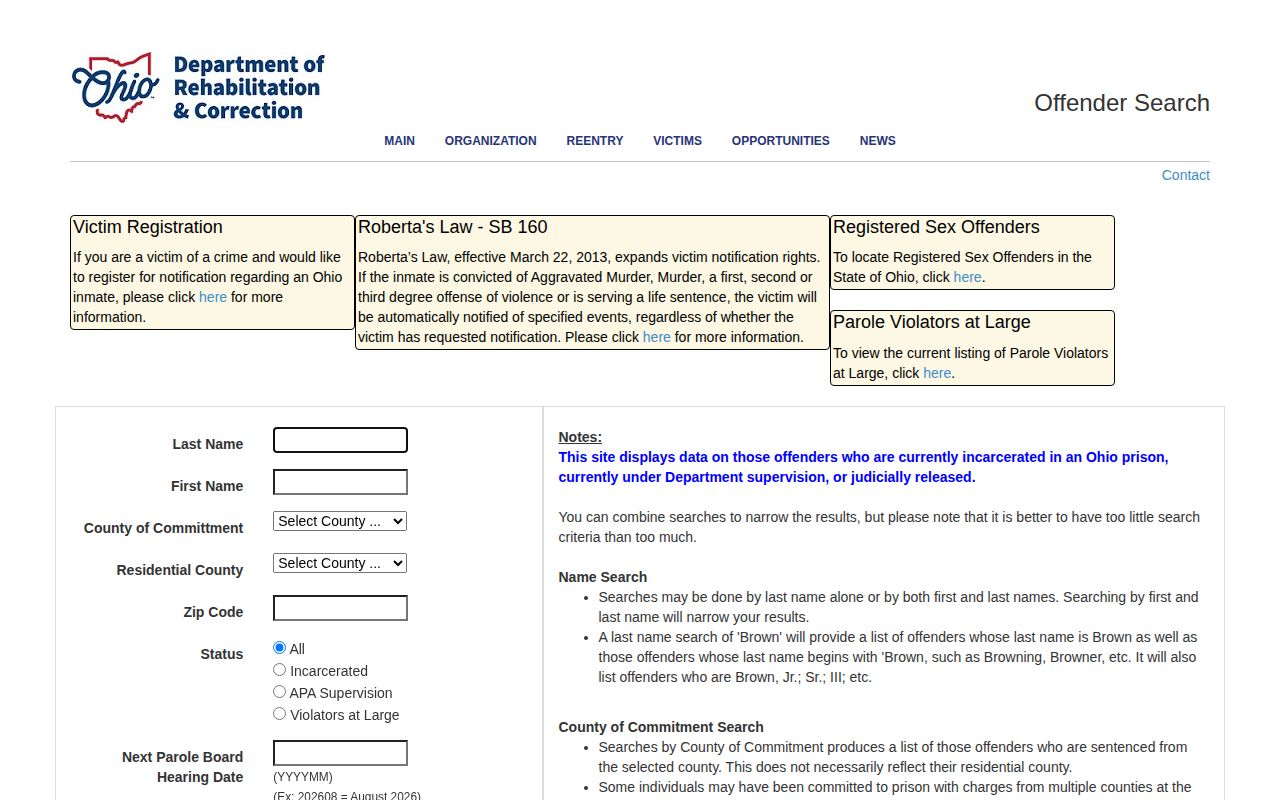 Ohio Department of Rehabilitation and Correction offender search for Licking County record research
