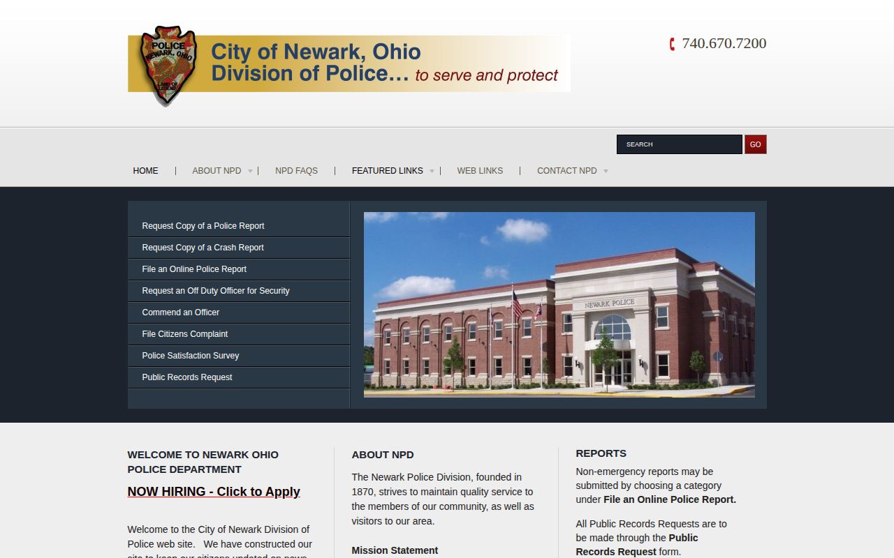 Licking County Newark Division of Police page for arrest-record requests