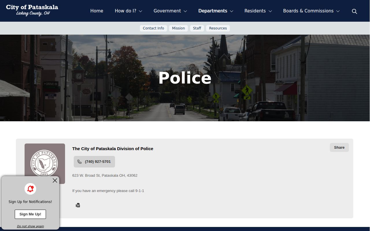 Licking County Pataskala Police official page for arrest-record requests
